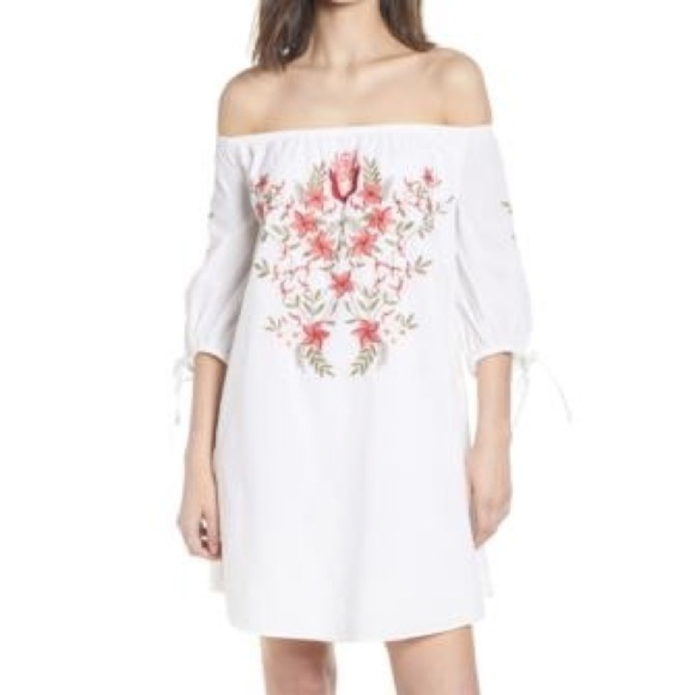 NWT Boho cotton embroidered off shoulder dress